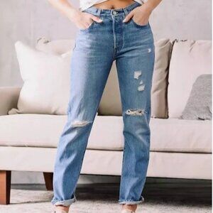 Levi's Authentic 501 Skinny Button Fly Jeans 29×30 Medium Indigo Ultra Destroyed